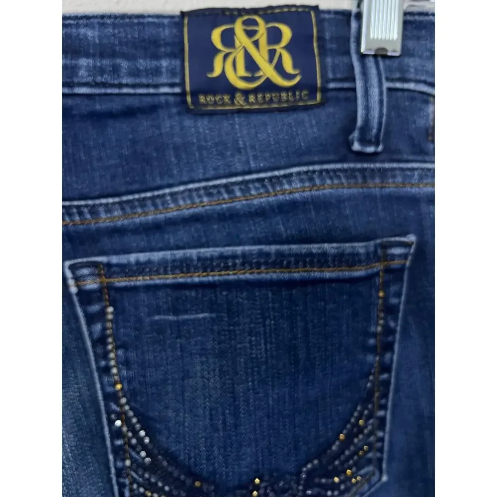 Rock & Republic Bootcut Jeans‎ Kassandra Women’s 6 29X32 Rhinestone Dark Wash